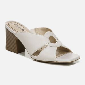 New LifeStride Thrill Sandal Bone Off White Slide On leather chunky heel 12 & 13